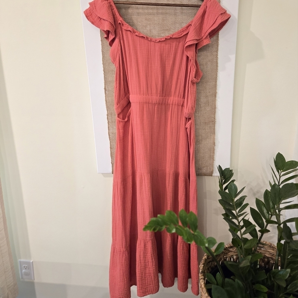 Maxi gauze flowy summer dress Terra cotta color size XL